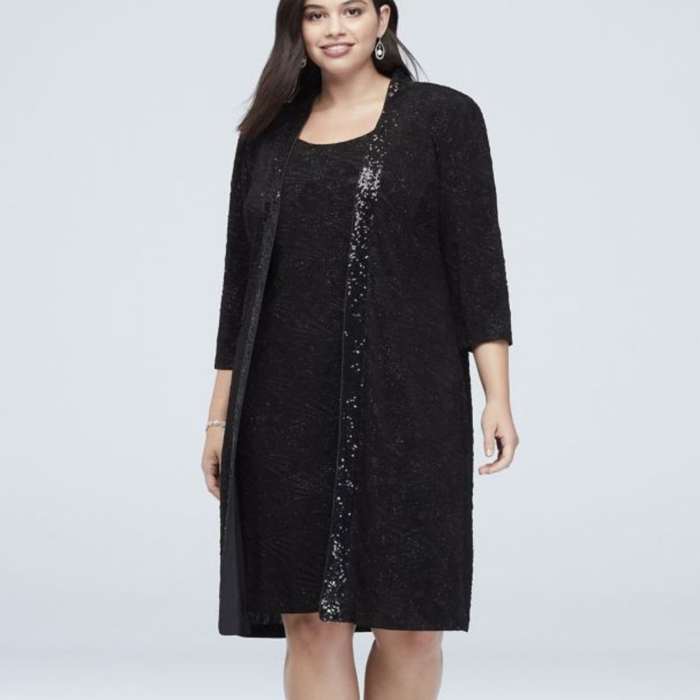 Alex Evenings Plus Size Sequin Accent Tank Dress With Long Jacket Matching Set